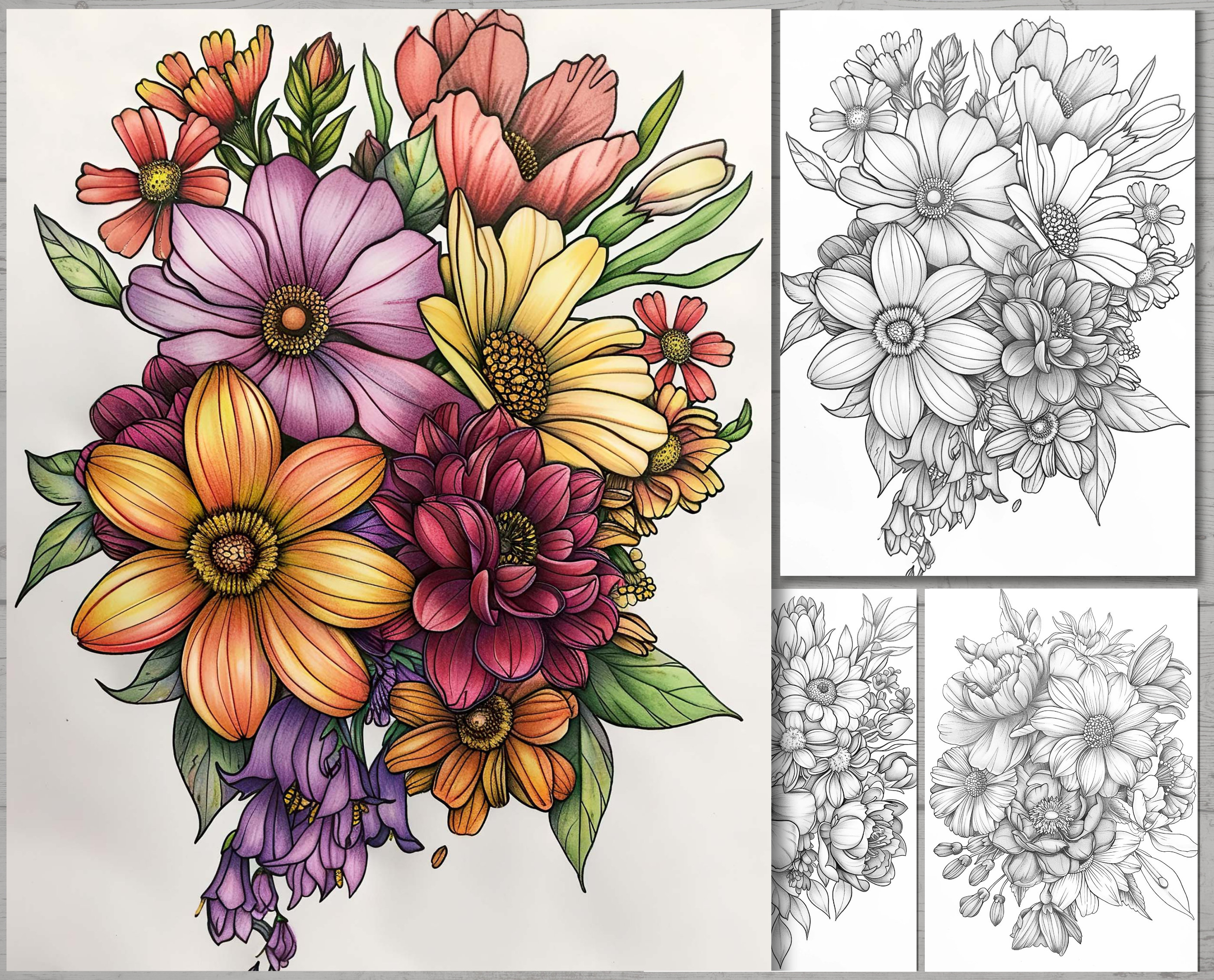 Floral Bouquet Coloring Book: Vintage Flower Designs (PDF Download) - Etsy