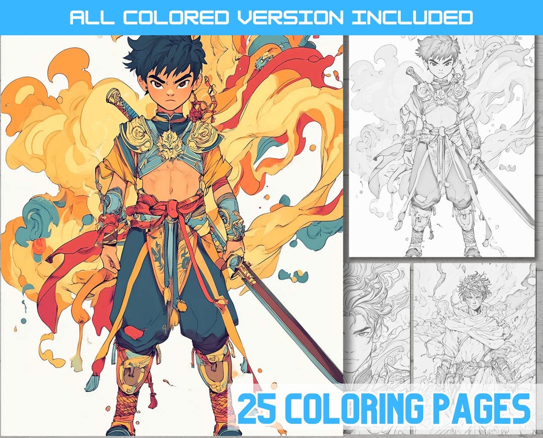 Samurai Warrior Coloring Pages: Manga Anime Art (digital Download) - Etsy