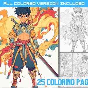 Manga Samurai Warrior Coloring Page, Printable Japanese Fantasy Art, Epic Ronin Line Art for Adults, Anime Inspired Digital Download