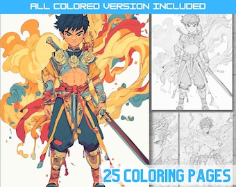 Kleurplaten Samurai Warrior: manga-animekunst (digitale download)