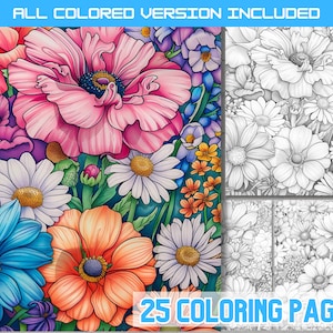 Full color flowers mandala coloring book, adult and kids flower coloring sheets, floral printable PDF files , mandala coloring sheets