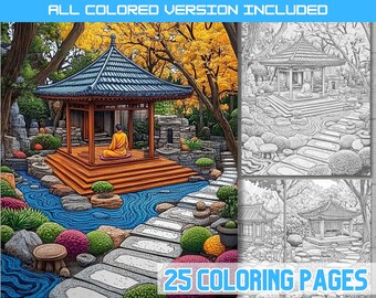 Zen Garden Coloring Book: Japanese Temple Art (Printable PDF)