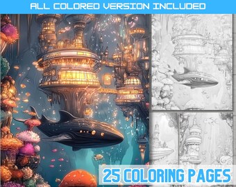 Futuristic Underwater Coloring Book: Submarine Adventures (PDF Download)