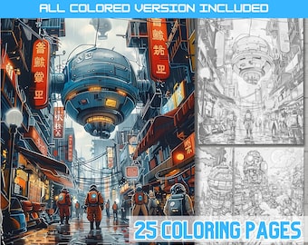 Sci-Fi City Coloring Book: Futuristic Urban Landscapes (PDF)