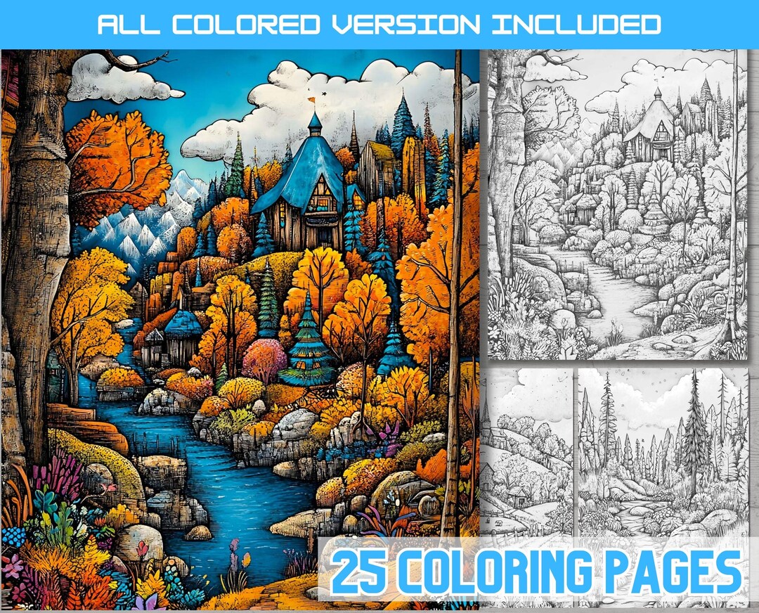Rustic Coloring Books Rustic American Landscape Coloring Book: Fall Countryside Cottages (PDF ...