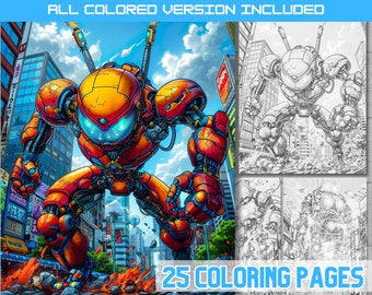 Epic Robot Battles Coloring Book: Sci-Fi Coloring Pages (Digital Download)