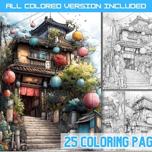 Vintage Tokyo Street Coloring Book: Japanese Alley Views (Digital Download)