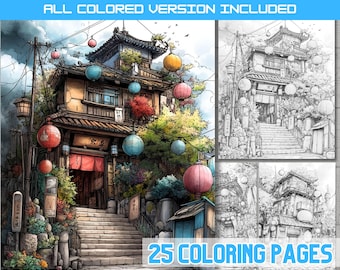 Vintage Tokyo Street Coloring Book: Japanese Alley Views (Digital Download)