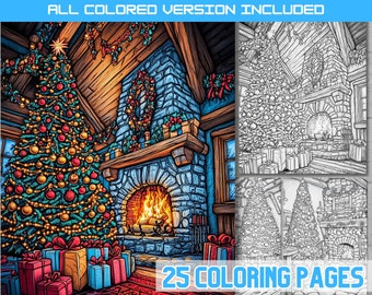 Christmas Tree House Coloring Book: Cozy Winter Scenes (Printable PDF)