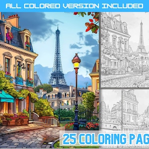 Cute Paris City coloring book, lovely Parisian venues coloring pages, France landscape pages , whimsical Parisian monuments coloring sheets