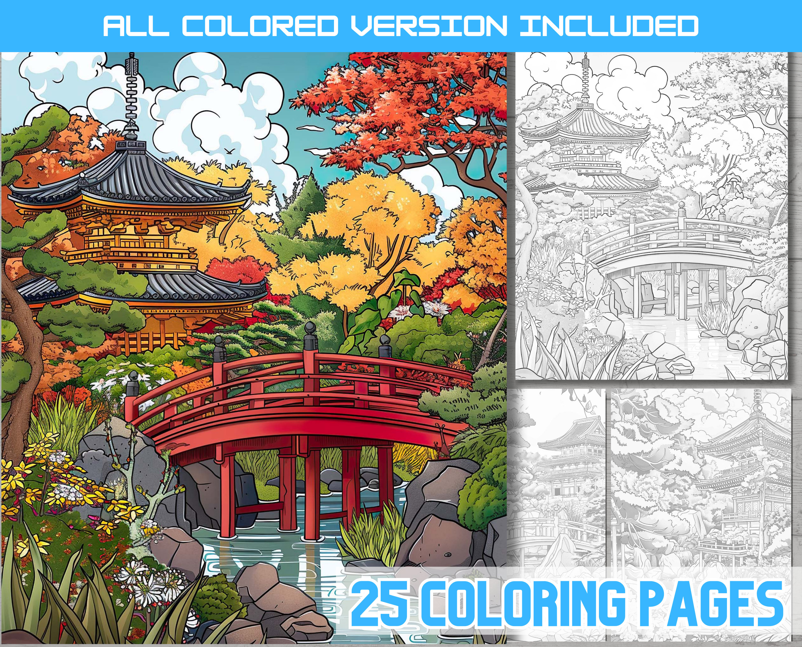 Japanese Garden Coloring Pages: Spring Zen Garden Art for Adults