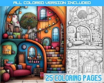 Whimsical Cottage Coloring Book: Fantasy House Interiors (PDF Download)