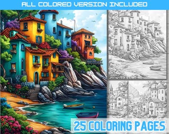 Italian Village Coloring Book: Coastal Scenes, Mediterranean (PDF Download)