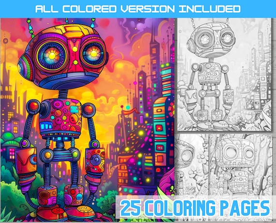 City Robots Coloring Book: Urban Automaton Illustrations (PDF)