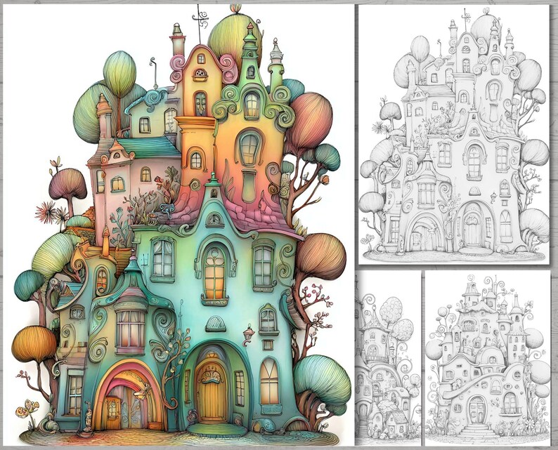 Whimsical Fairy House Coloring Book, Fantasy Cottage, Magical Storybook ...