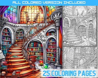 Kleurplaten Enchanted Library: fantasieboekillustraties (pdf)