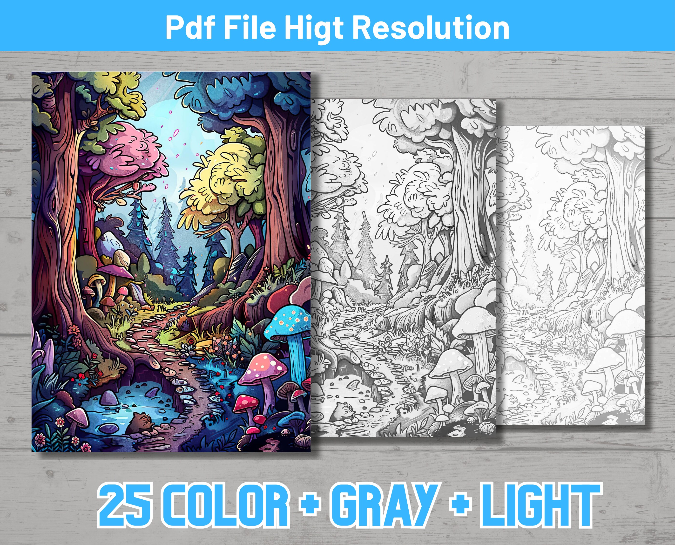 Enchanted Forest Coloring Pages, Magic Woodland, Adult and Kids