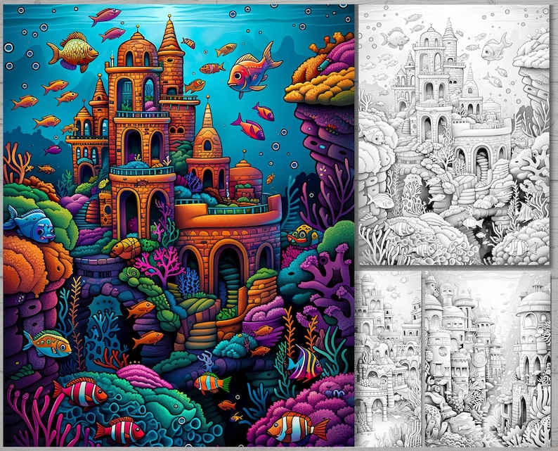 Atlantis Coloring Book: Underwater City, Fish & Coral (digital Download ...