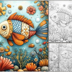 Whimsical Fish Coloring Book, Cute Fish Coloring Pages for Adults and ...