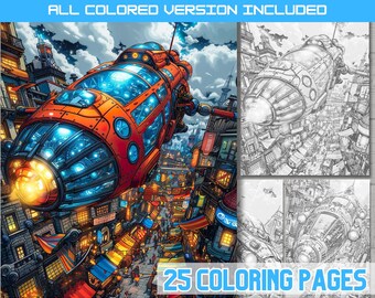 Fantasy Japan Flying Vehicles Coloring Book: Sci-Fi Aircraft (Digital Download)