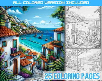Coastal Village Coloring Book: Beach & Boat Art Therapy (PDF Download)
