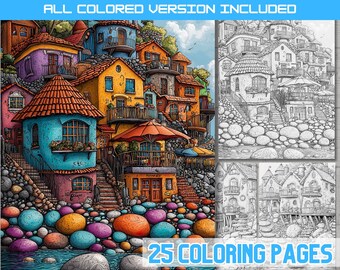 Fairy Village Coloring Book: Fantasy River House Art (PDF)