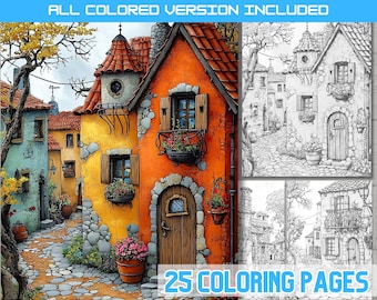 Italian Village Coloring Book, Rustic Architecture (PDF Download)