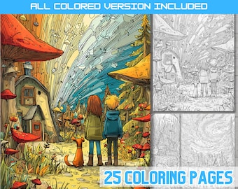 Enchanted Forest Coloring Book, Magical Fairy Tale Woods Printable Pages (PDF DOWNLOAD)