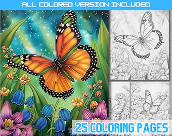Butterfly and Floral Coloring Book: Adult & Kids Coloring Pages (PDF Files)