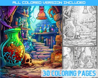 Magic Potion Lab Coloring Book: Fantasy Art, Adult & Kids (PDF)