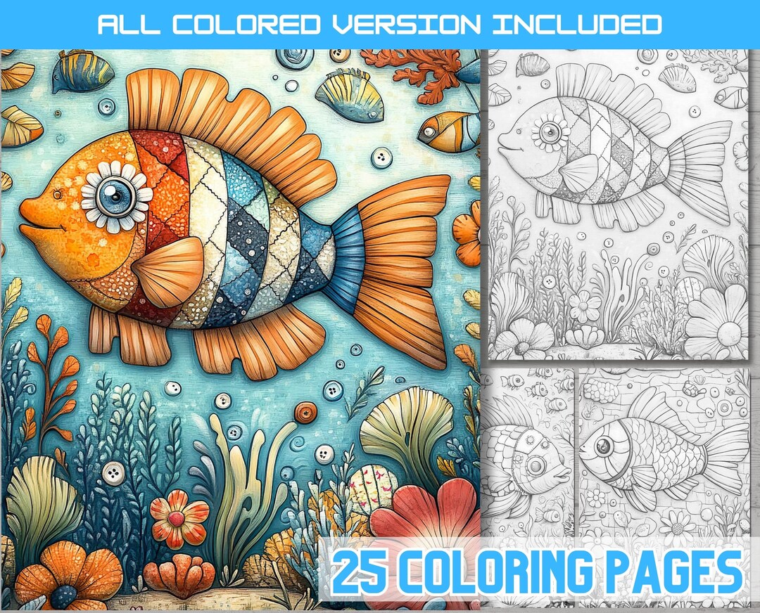 Whimsical Fish Coloring Book, Cute Fish Coloring Pages for Adults and ...