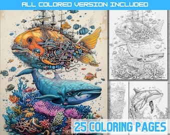 Surrealistic Marine Fantasy Coloring Book: Ocean Depths for Adults (Digital Download)
