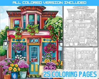 Flower Shop Coloring Pages: Adults & Kids Floral Market (Digital Download)