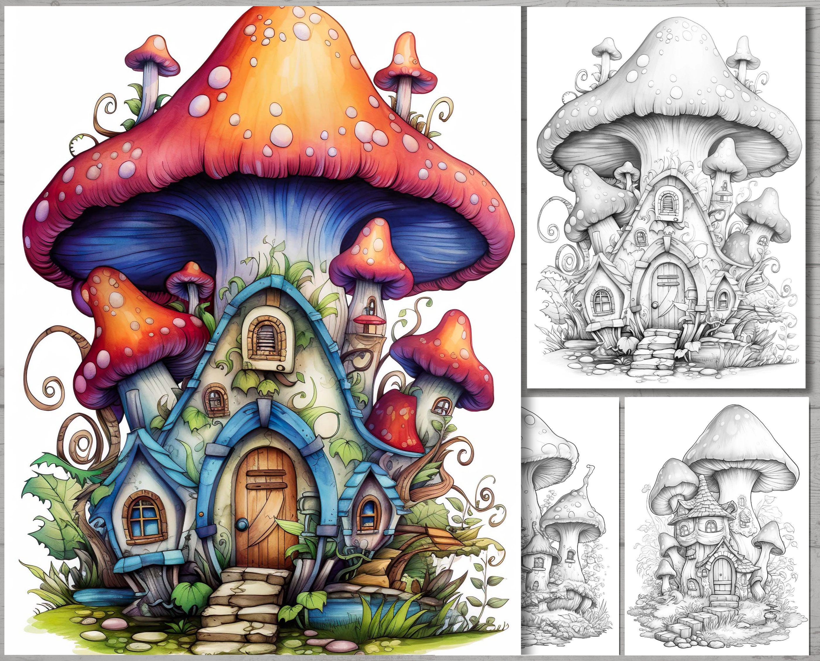 Mushroom House Coloring Book: Fantasy Fairy Houses (printable PDF) - Etsy