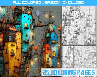 Fantasy City Coloring Book: Whimsical Fairytale Town Art (PDF Download)