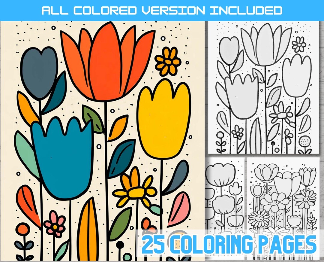 Easy Flower Coloring Book: Kids & Beginners, Printable Floral Designs ...