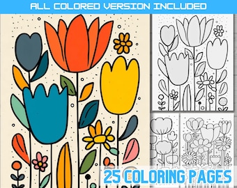 Easy Flower Coloring Book: Kids & Beginners, Printable Floral Designs (PDF Download)