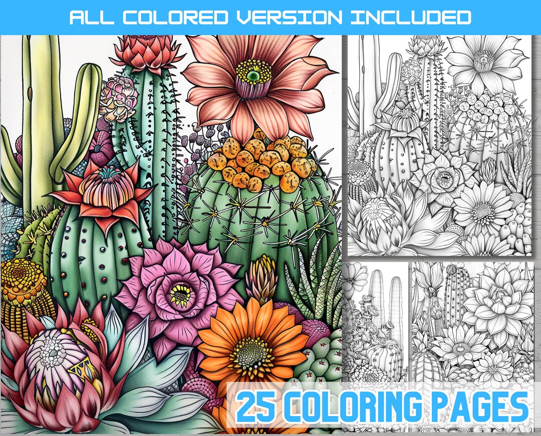 Flowering Cactus Coloring Sheets, Blooming Cactus Coloring Sheets Adult ...