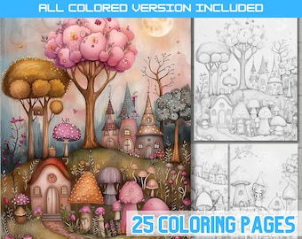 Fantasy Village Coloring Book: Enchanted Houses, Magical Landscape (PDF)