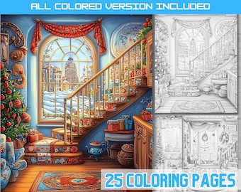 Christmas Interiors Coloring Book: Festive Holiday Homes (PDF Download)