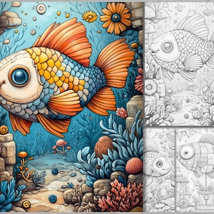 Whimsical Fish Coloring Book, Cute Fish Coloring Pages for Adults and ...