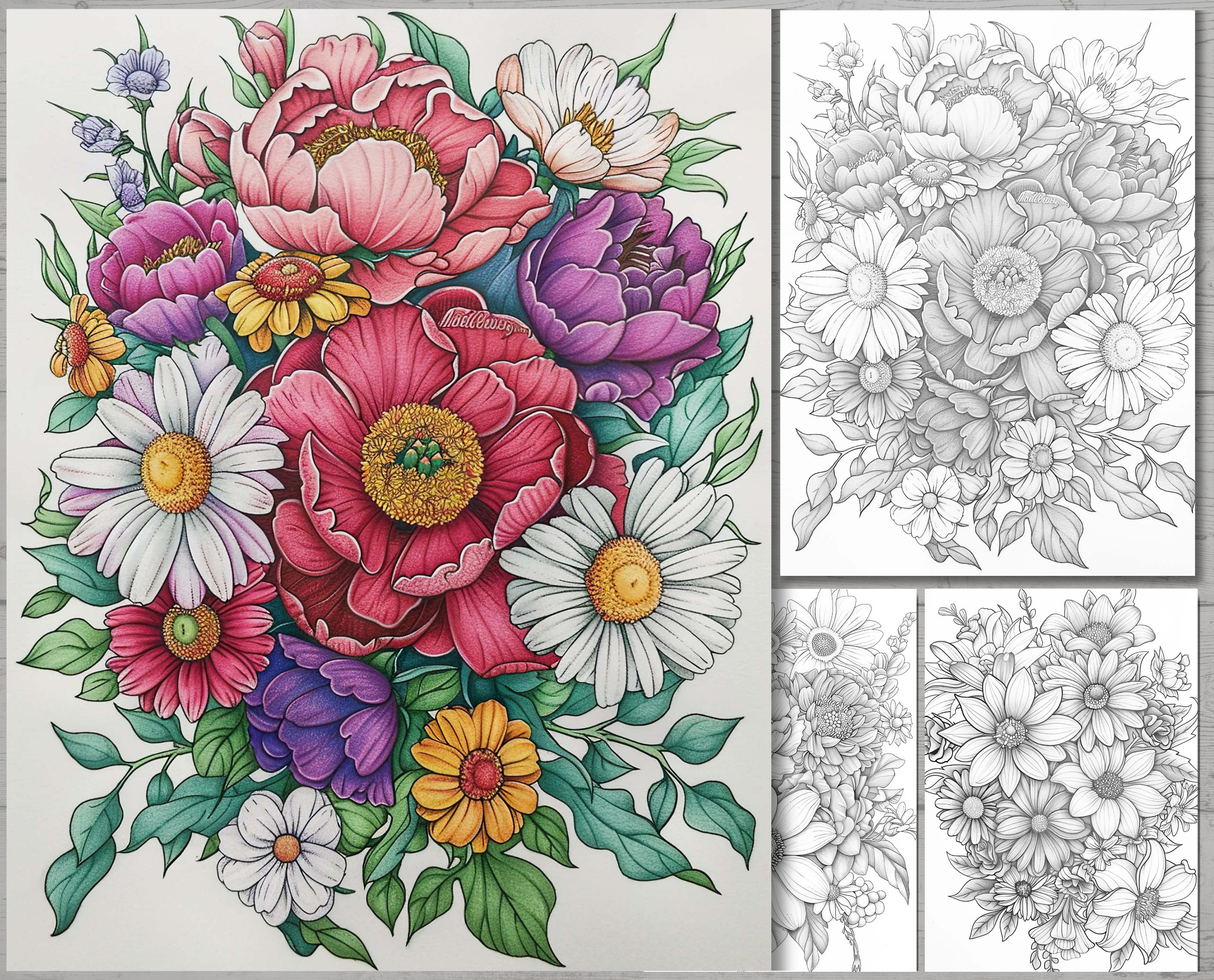 Floral Bouquet Coloring Book: Vintage Flower Designs (PDF Download) - Etsy