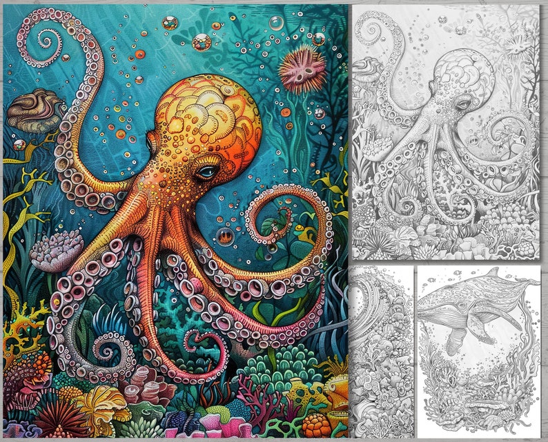 Surrealistic Marine Creatures Fantasy Coloring Book, Detailed Ocean