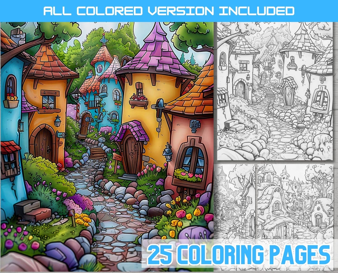Fairy Forest Village Coloring Book: 25 Fantasy Art Pages (digital ...