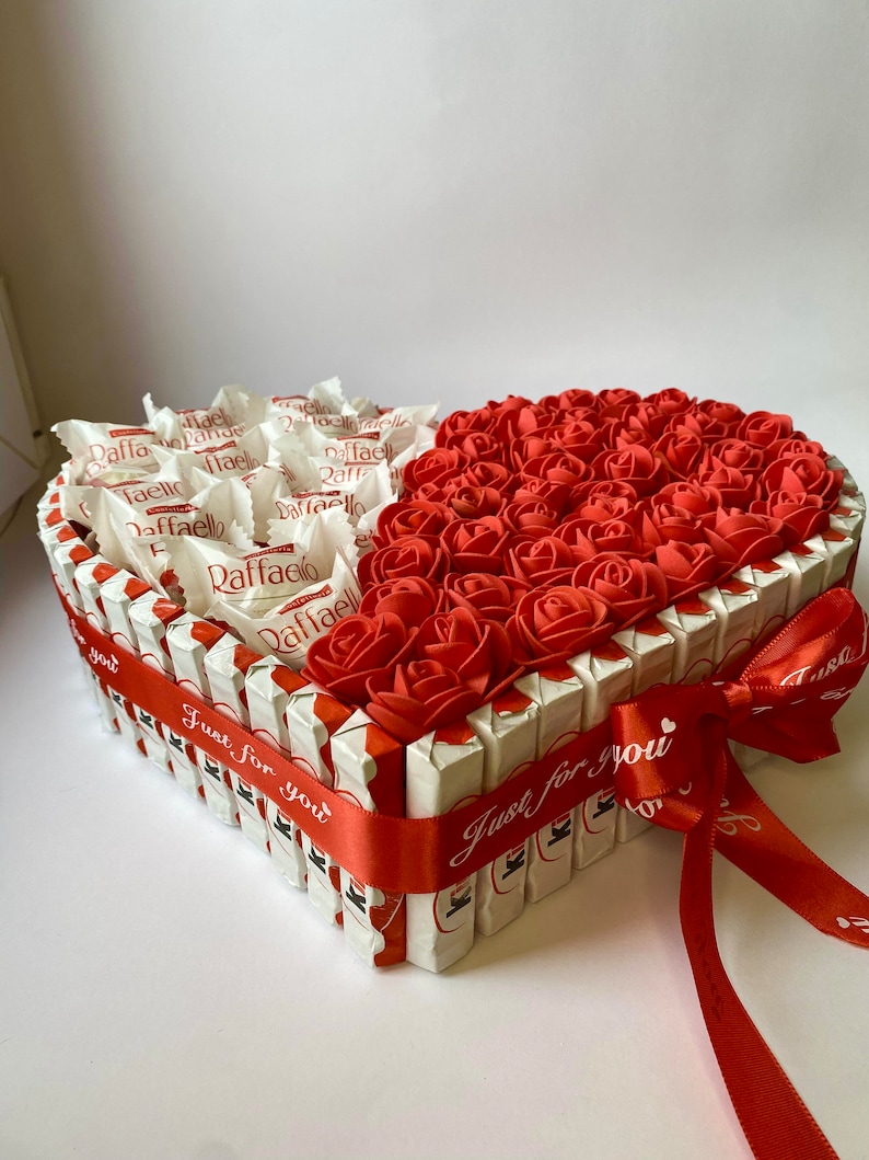 Heart Candy Box: Ferrero Rocher, Raffaello, Artificial Roses - Etsy