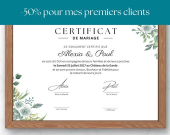 Certificat de Mariage personnalisé -  Certificat d'Union, Cérémonie laïque, PACS, - Aquarelle - Bohème - Mariage