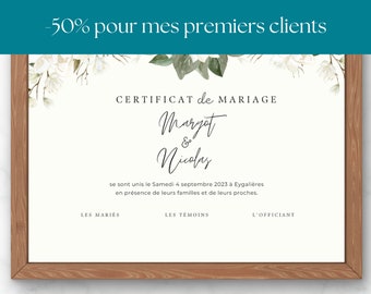 Certificat de Mariage personnalisé -  Certificat d'Union, Cérémonie laïque, PACS, - Aquarelle - Bohème - Mariage