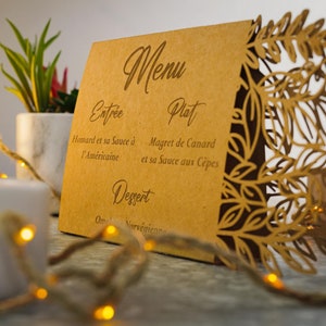 Menu Cartonné en découpe de plante personnalisé