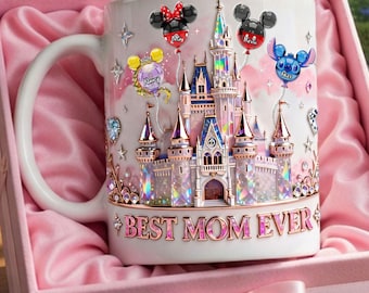 Best Mom Ever Castle Mug, 3D EFFECT Accent Mug, Personalized Disney Inspired Mom Mug with Kids Names, Magical Mom Gift, Mother’s Day Gift