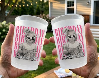 Personalized Birthday Vintage Photo Cup, Birthday Party Frosted Plastic Drinkware, Birthday Decor, Party Supplies, Birthday Face Cups